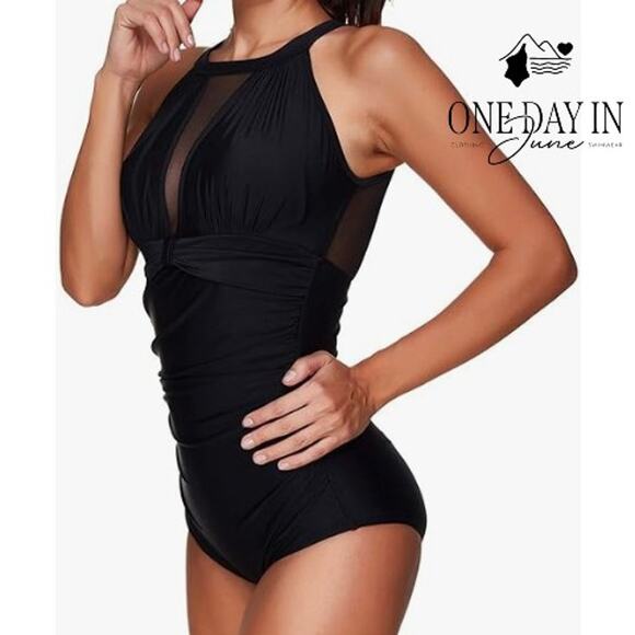 Tempt Me High Neck Mesh One Piece Swimsuit Size M - Picture 1 of 7